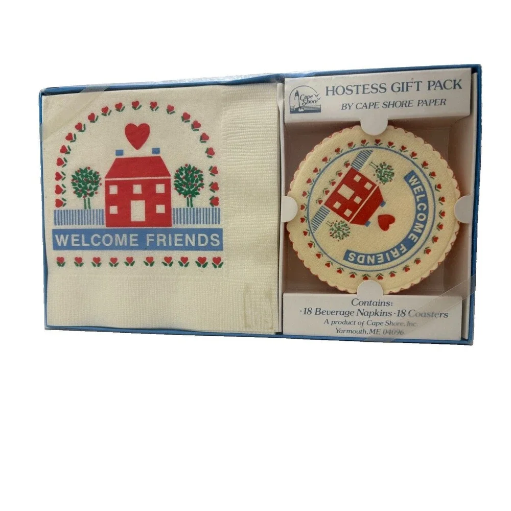 Vintage Cape Shore Hostess Gift Pack Welcome Friends Napkins Coasters NOS